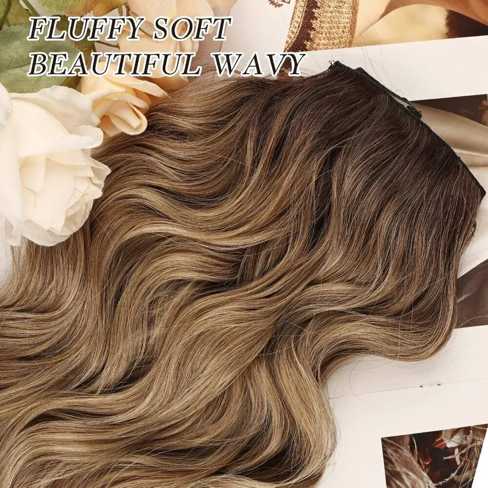 Clip in Hair Extensions for Women 20 Inch Long Wavy Curly Ombre Brown to Blonde
